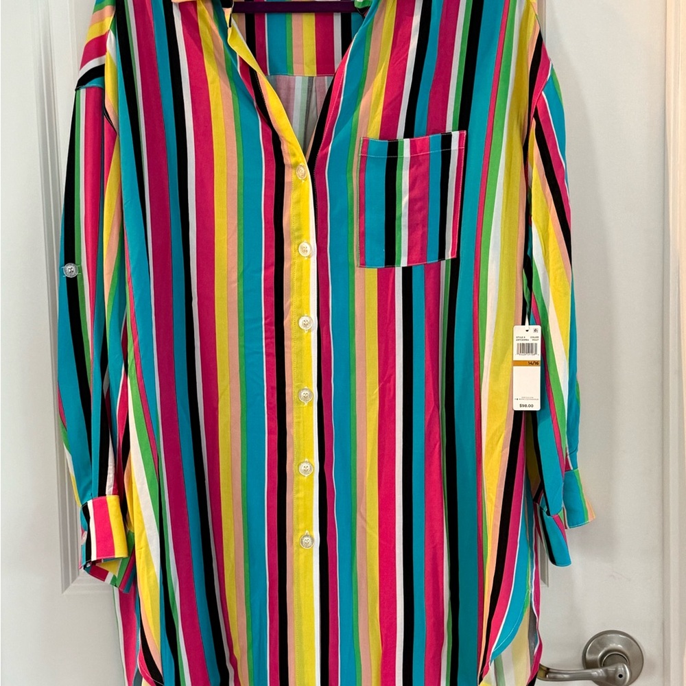 Anne Cole Multicolor Striped Button Down Shirt
